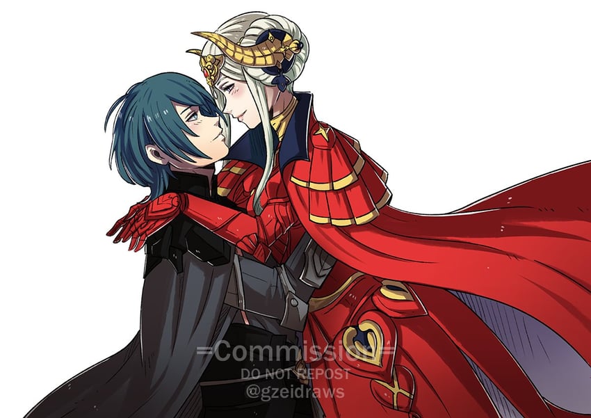 edelgard von hresvelg and male byleth (fire emblem and 1 more) drawn by gzei