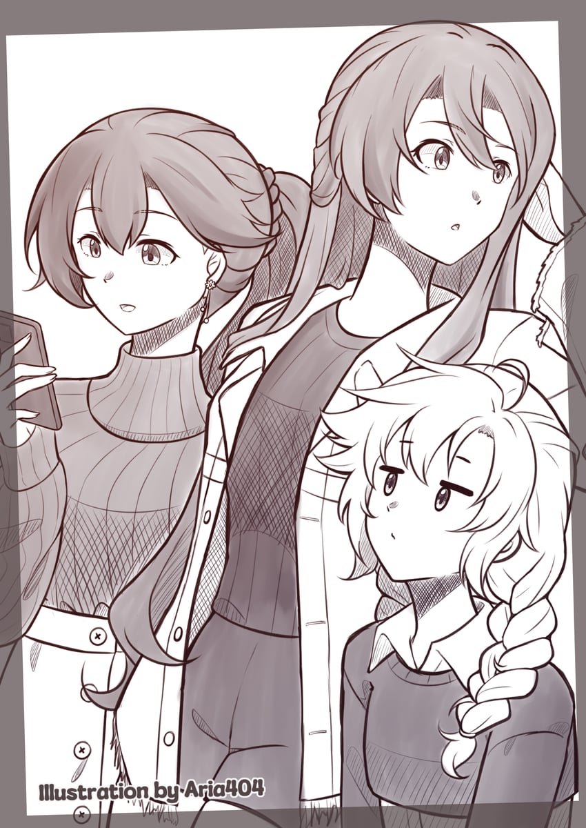 fie claussell, emma millstein, and laura s. arseid (eiyuu densetsu and 2 more) drawn by aria_404