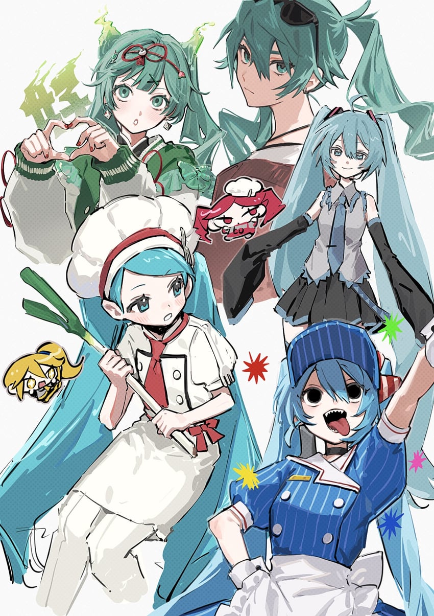 hatsune miku, kasane teto, and akita neru (vocaloid and 7 more) drawn by comugikun