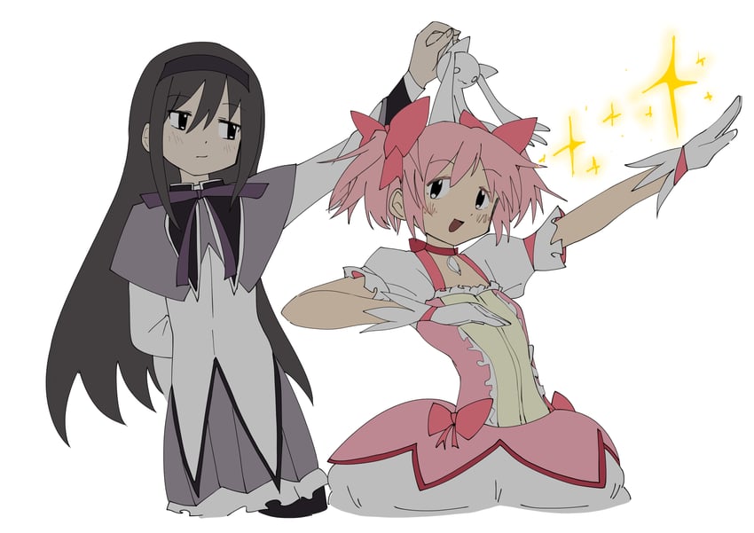 akemi homura, kaname madoka, and kyubey (mahou shoujo madoka magica) drawn by mimang_juun