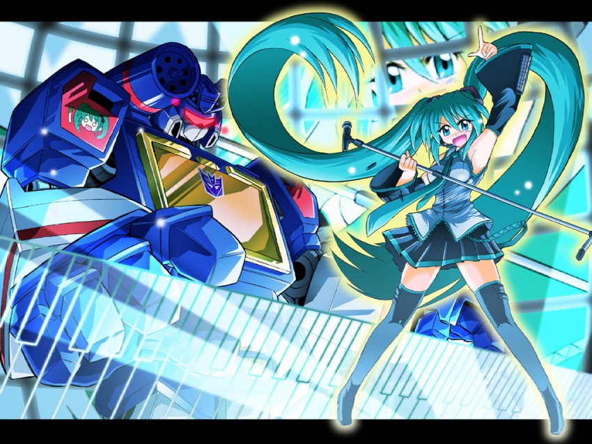 hatsune miku and soundwave (vocaloid and 2 more) drawn by wakabayashi_makoto