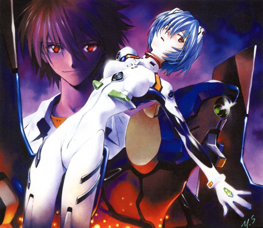 ayanami rei, nagisa kaworu, and eva 00 (neon genesis evangelion) drawn by sadamoto_yoshiyuki
