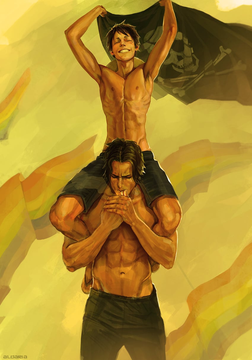 monkey d. luffy and portgas d. ace (one piece) drawn by aldariia