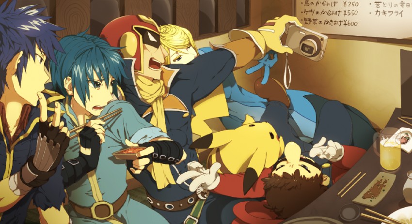 pikachu, samus aran, mario, ike, marth, and 1 more (pokemon and 8 more) drawn by gabu_kichi