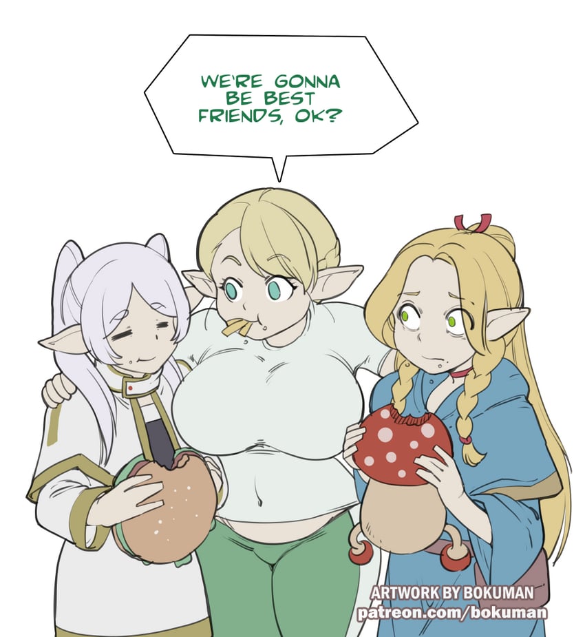 frieren, marcille donato, walking mushroom, and elfuda (sousou no frieren and 2 more) drawn by bokuman