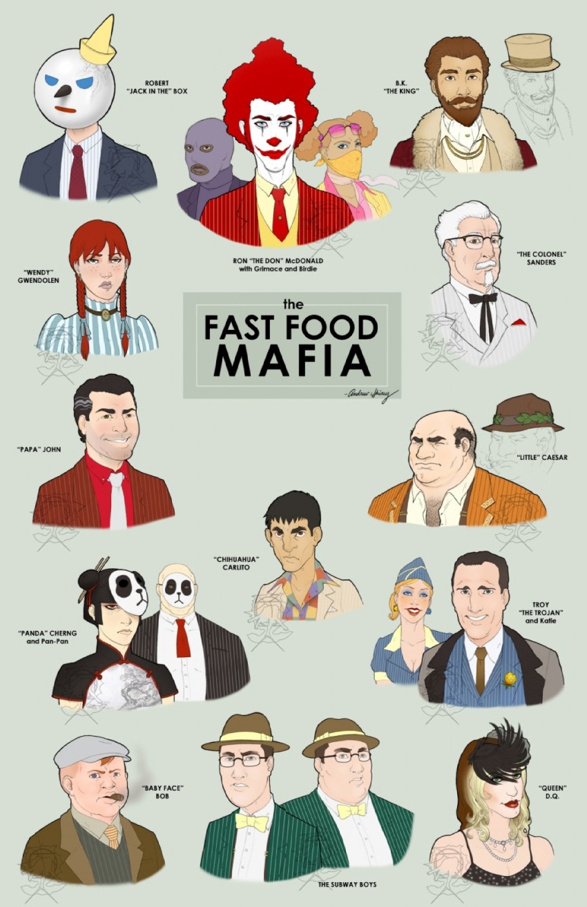 ronald mcdonald, colonel sanders, wendy, grimace, the king, and 7 more (original and 12 more) drawn by andrew_shirey