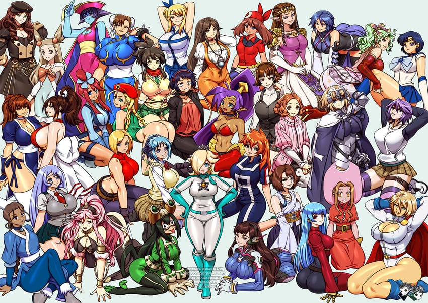princess zelda, jeanne d'arc, chun-li, may, d.va, and 32 more (fate and 46 more) drawn by jadenkaiba