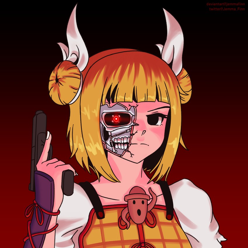 joutouguu mayumi and t-800 (touhou and 2 more) drawn by jemma_finn