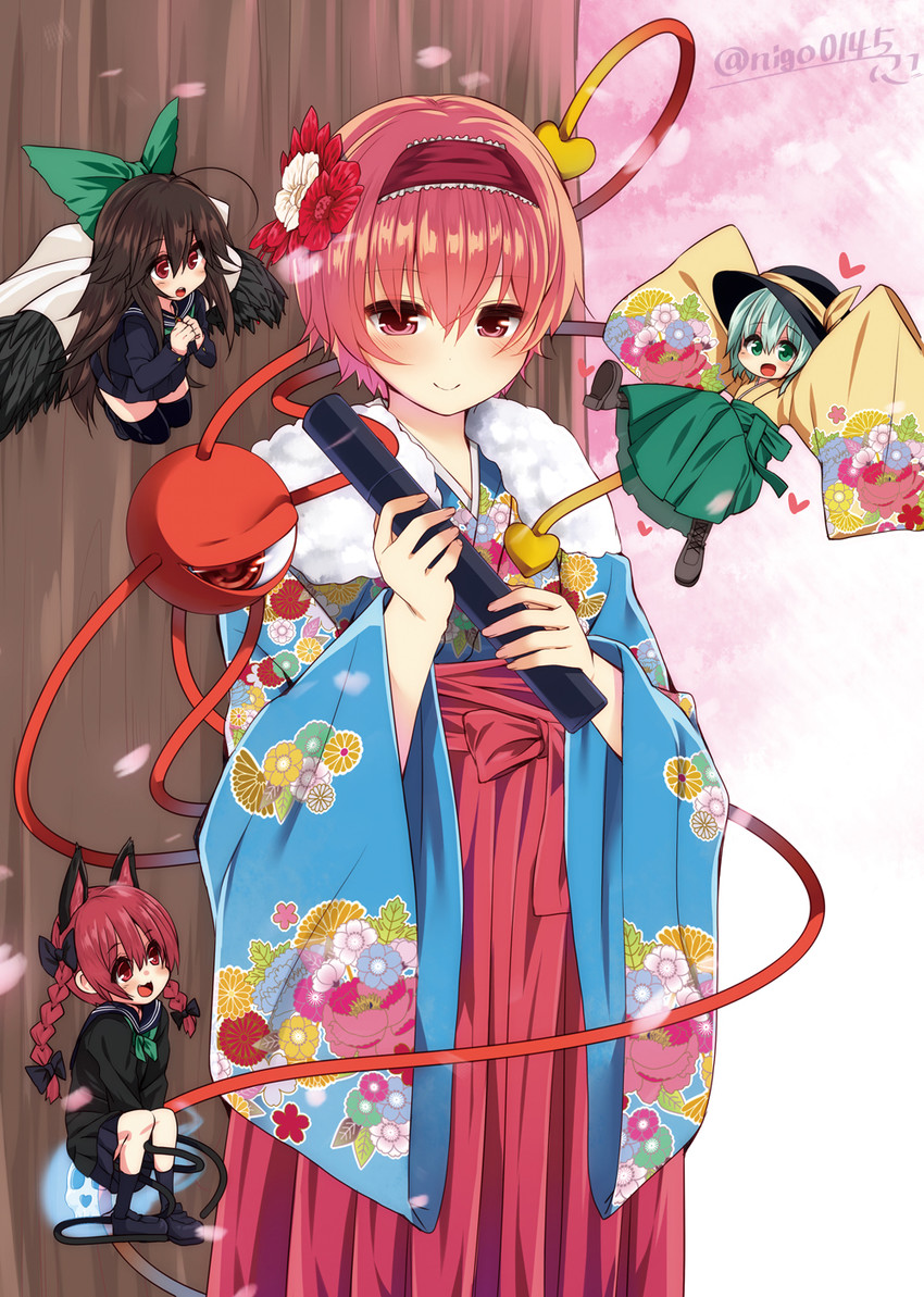 komeiji koishi, komeiji satori, kaenbyou rin, and reiuji utsuho (touhou) drawn by nigo_(aozoragarou)