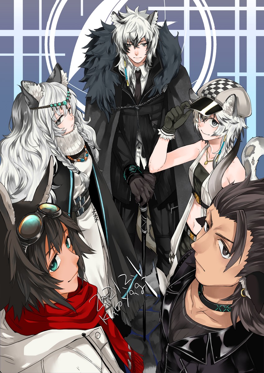 pramanix, silverash, cliffheart, matterhorn, and courier (arknights) drawn by kuroyagi_(noyagi)