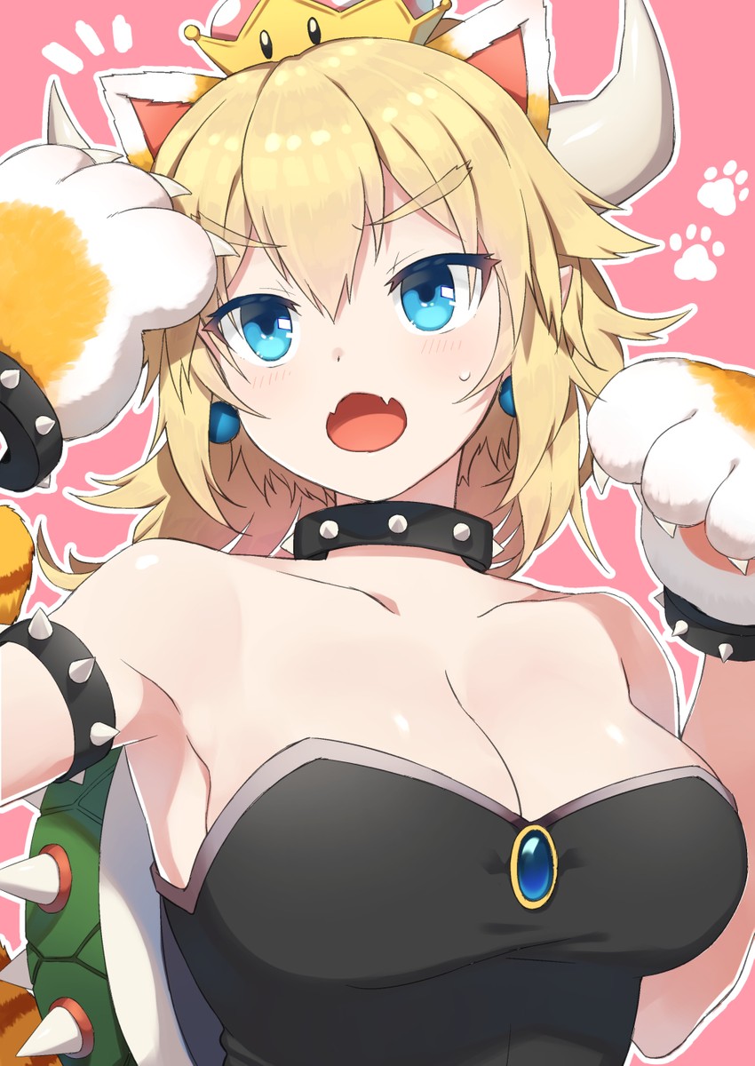 bowsette and meowser (mario and 2 more) drawn by otou_mamayo