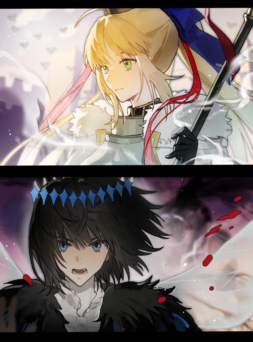 artoria pendragon, artoria caster, and oberon (fate and 1 more) drawn by f3000_kiara