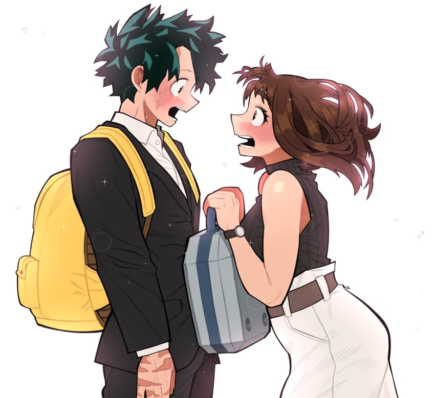 midoriya izuku and uraraka ochaco (boku no hero academia) drawn by loopvoid
