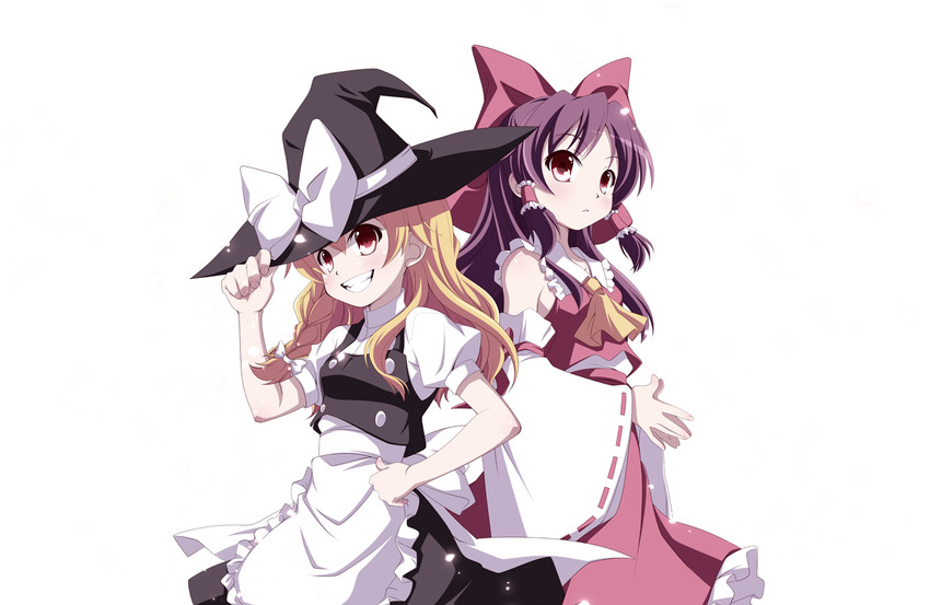 hakurei reimu and kirisame marisa (touhou) drawn by izumi_bell