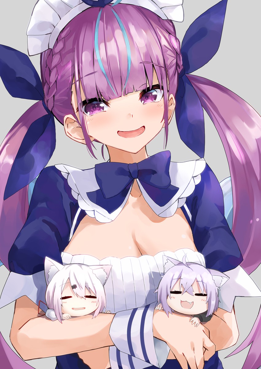 nekomata okayu, minato aqua, and shiina yuika (hololive and 1 more) drawn by konkito