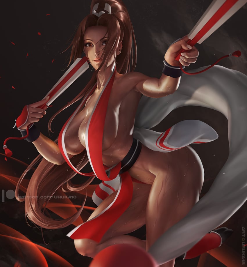 shiranui mai (the king of fighters and 2 more) drawn by uruka_18