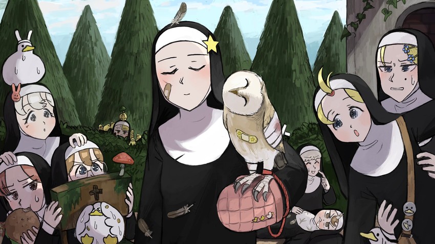 clumsy nun, froggy nun, spicy nun, strict nun, sheep nun, and 4 more (little nuns) drawn by diva_(hyxpk)