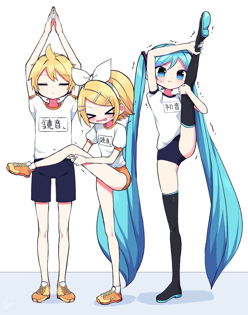 hatsune miku, kagamine rin, and kagamine len (vocaloid) drawn by kasaki_sakura