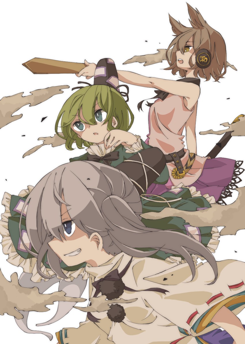 toyosatomimi no miko, mononobe no futo, and soga no tojiko (touhou) drawn by henki_(orange)