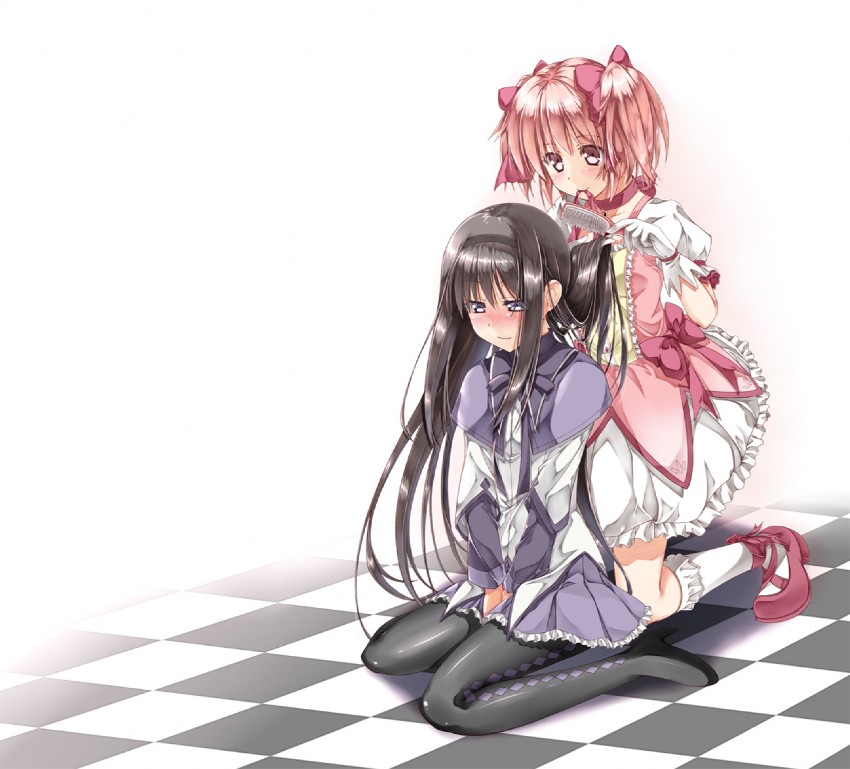 akemi homura and kaname madoka (mahou shoujo madoka magica) drawn by shinohara_shinome