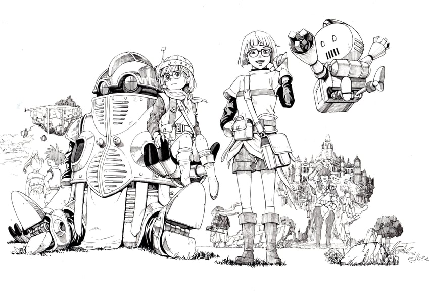 lucca ashtear, crono, marle, robo, aldo, and 3 more (chrono trigger and 1 more) drawn by tsukuyomi_(gnmz7837)