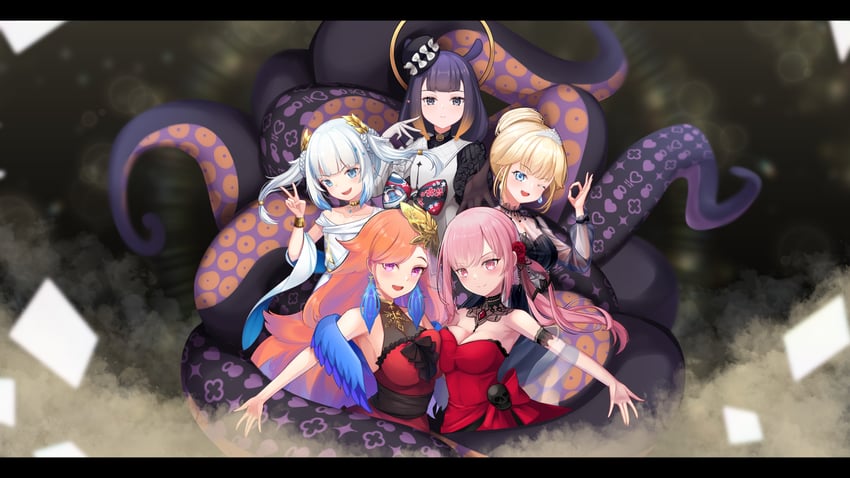 gawr gura, mori calliope, ninomae ina'nis, takanashi kiara, and watson amelia (hololive and 1 more) drawn by hoshino_aoi_(la_huynh_hai_than)