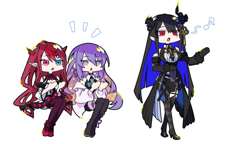 nerissa ravencroft, irys, and moona hoshinova (hololive and 2 more) drawn by taka_t