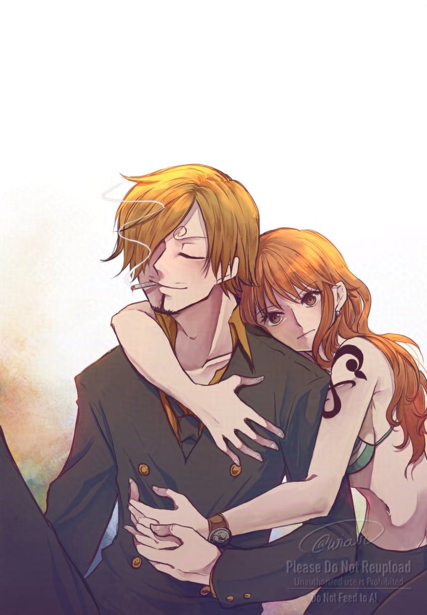 nami and sanji (one piece) drawn by wia_vi