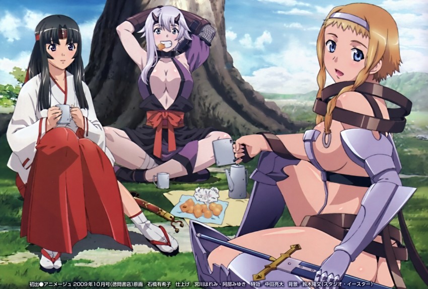 leina, exiled warrior leina, tomoe, musha miko tomoe, and shizuka (queen's blade) drawn by ishibashi_yukiko