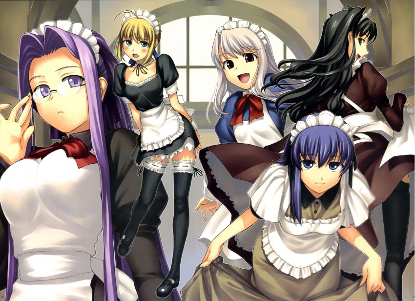 artoria pendragon, saber, tohsaka rin, illyasviel von einzbern, matou sakura, and 1 more (fate and 2 more) drawn by tanaka_shoutarou