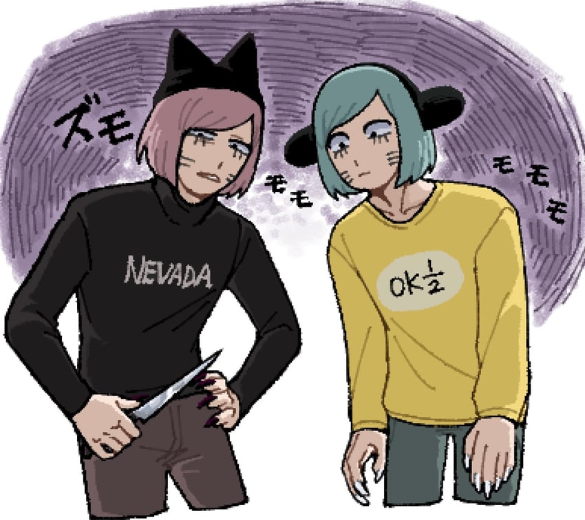 nyon and nyen (randal's friends) drawn by riokku_heya