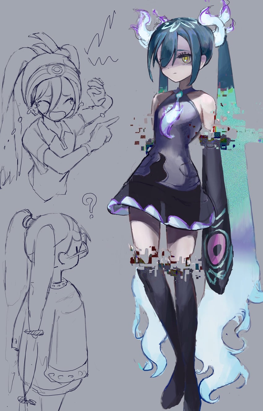 hatsune miku, ghost miku, psychic miku, and bug miku (pokemon and 2 more) drawn by muda_name