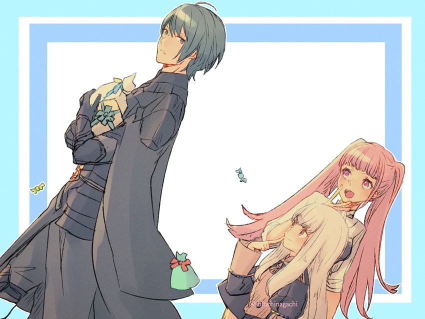 hilda valentine goneril, male byleth, and lysithea von ordelia (fire emblem and 1 more) drawn by nishimura_(shinchinagachi)