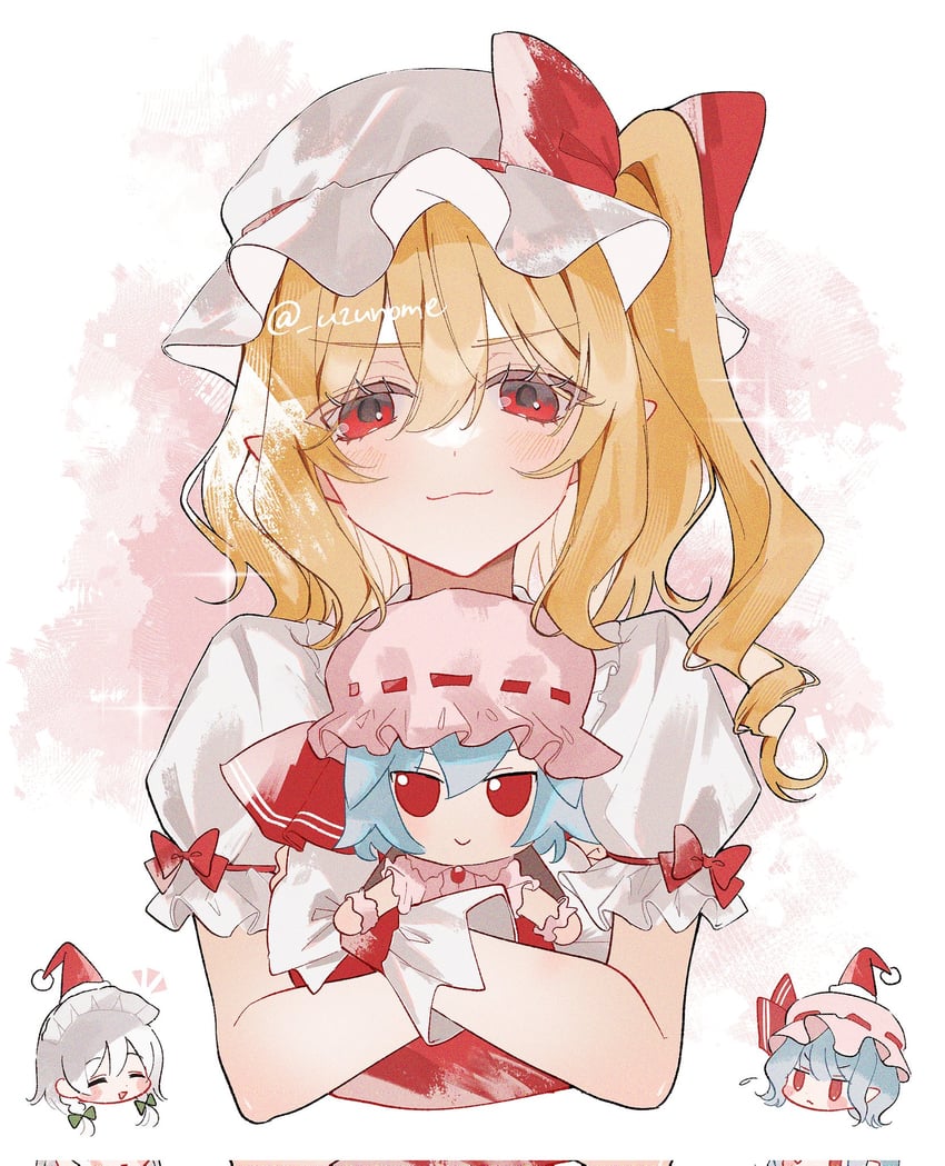 remilia scarlet, flandre scarlet, and izayoi sakuya (touhou) drawn by uzmee