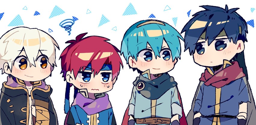 ike, male robin, marth, and roy (fire emblem and 6 more) drawn by miyabidotto