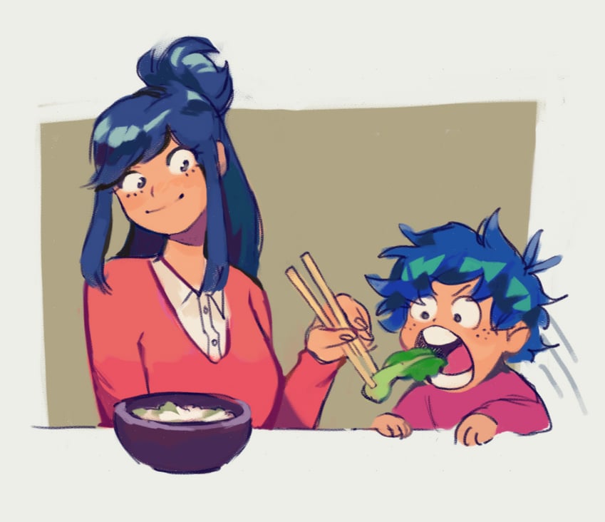 midoriya izuku and midoriya inko (boku no hero academia) drawn by fenkko