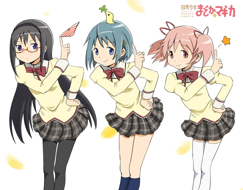 akemi homura, kaname madoka, and miki sayaka (mahou shoujo madoka magica and 1 more) drawn by shuuji_(shumi)