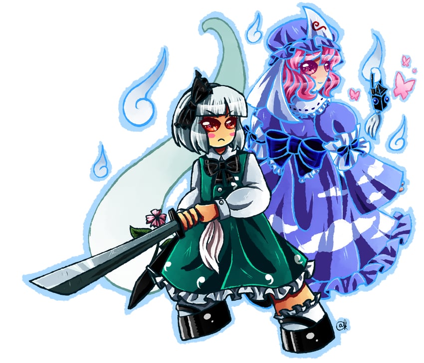 konpaku youmu and saigyouji yuyuko (touhou) drawn by renata_greynoria