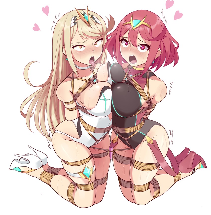 pyra and mythra (xenoblade chronicles and 1 more) drawn by bagelbomb