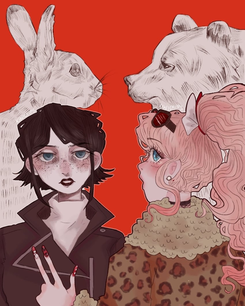 enoshima junko and ikusaba mukuro (danganronpa and 2 more) drawn by kiwichips