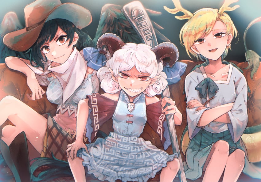 kicchou yachie, kurokoma saki, and toutetsu yuuma (touhou) drawn by yutapo
