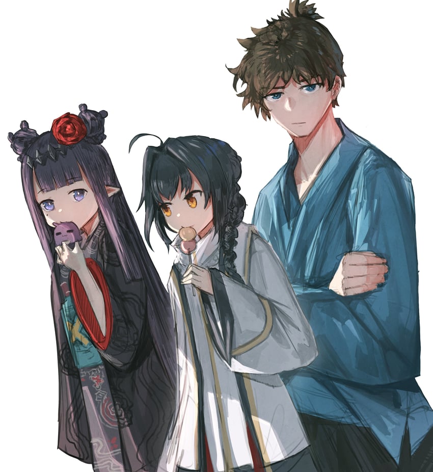 ninomae ina'nis, takodachi, yamato takeru, and miyamoto iori (fate and 3 more) drawn by advarcher