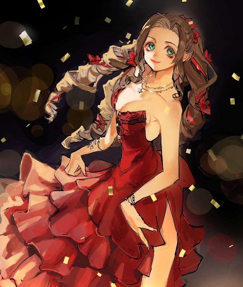 aerith gainsborough (final fantasy and 2 more) drawn by meameeea