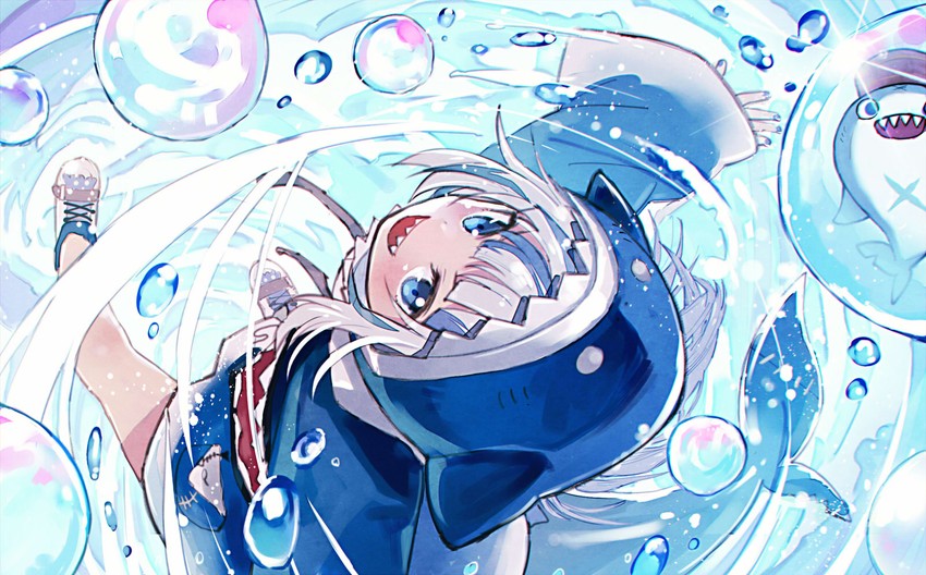gawr gura and bloop (hololive and 1 more) drawn by sakino_shingetsu