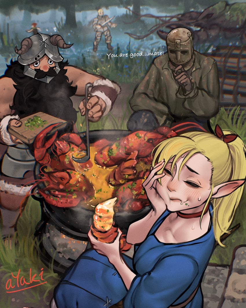 marcille donato, laios touden, senshi, chilchuck tims, blackguard big boggart, and 1 more (dungeon meshi and 1 more) drawn by ayaki_blade
