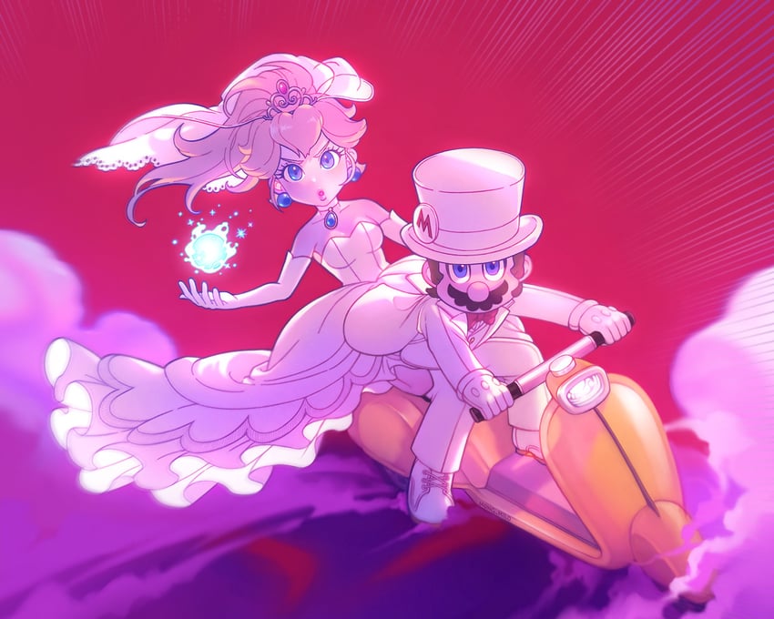princess peach and mario (mario and 1 more) drawn by mong_(mong_milo)
