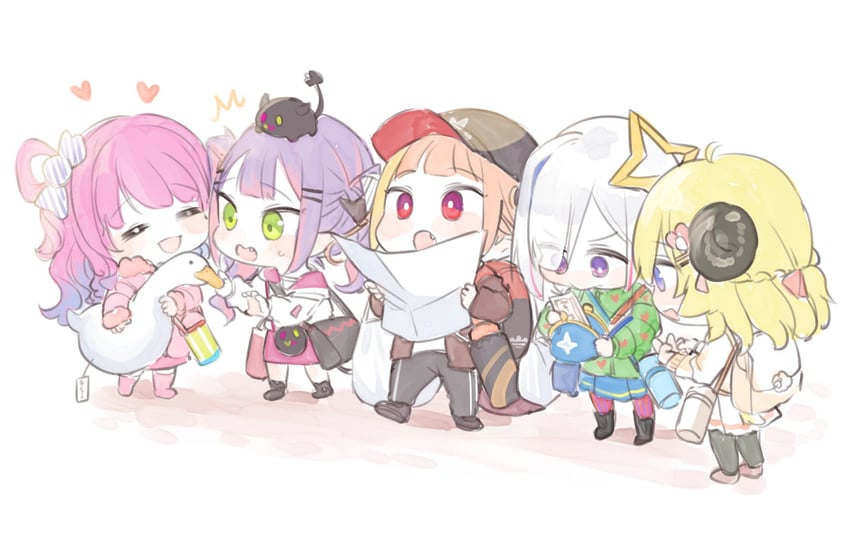 tokoyami towa, amane kanata, kiryu coco, tsunomaki watame, himemori luna, and 2 more (hololive) drawn by isuka