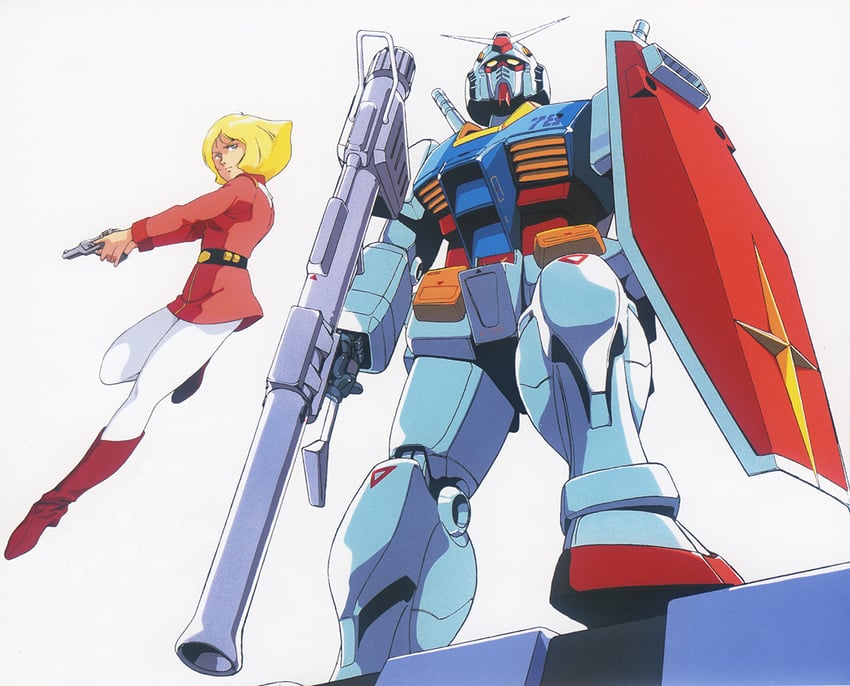 rx-78-2 gundam and sayla mass (gundam and 1 more) drawn by kawamoto_toshihiro