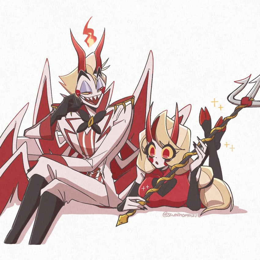 lucifer morningstar and charlie morningstar (hazbin hotel) drawn by hugy8277