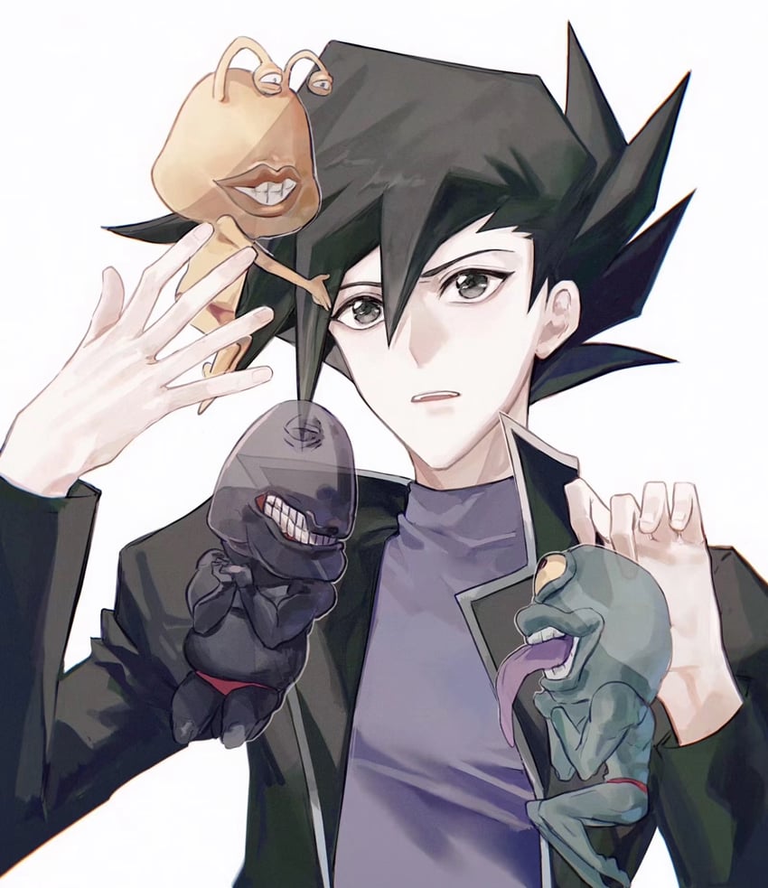 manjoume jun, ojama yellow, ojama green, and ojama black (yu-gi-oh! and 1 more) drawn by naoki_(2rzmcaizerails6)